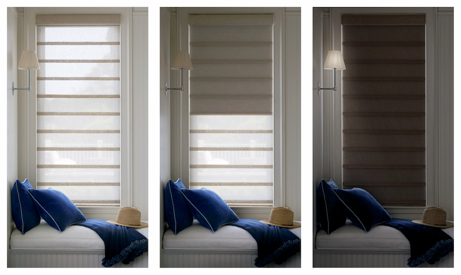 motorized blinds in three positions Portland OR