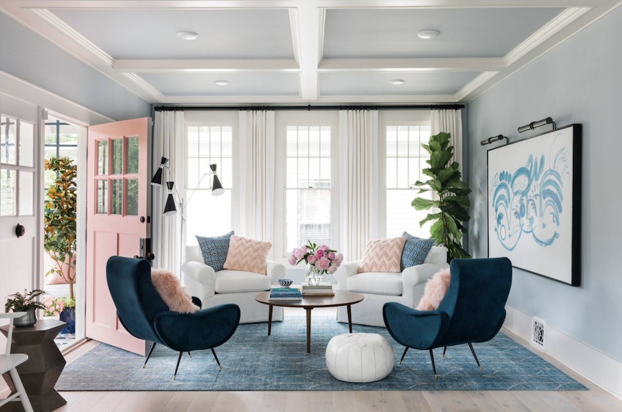 pink and blue living room