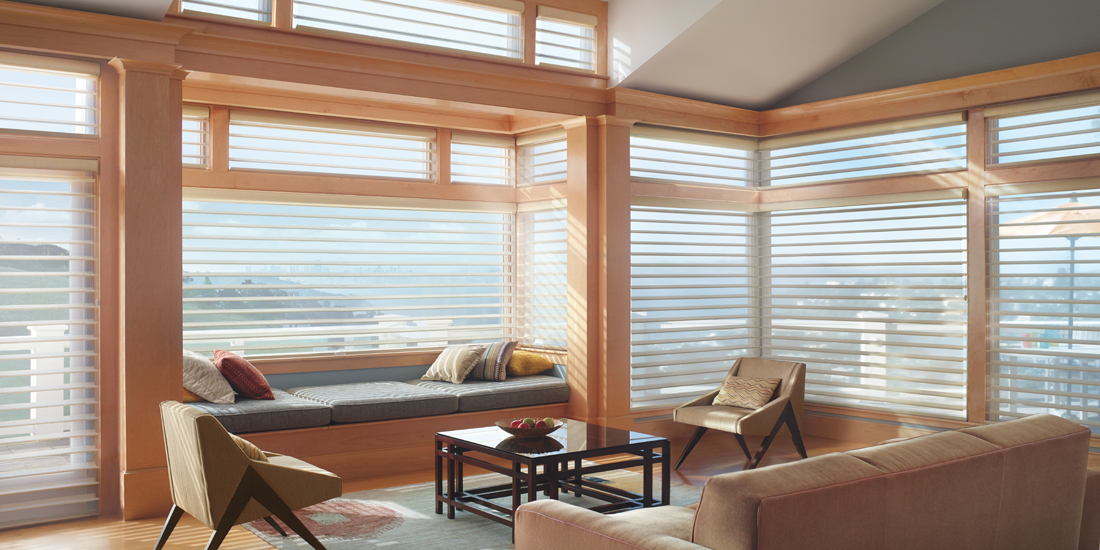 Hunter Douglas floor to ceiling silhouette shade living room Skyline Window Coverings Portland 97201