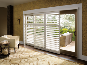 cover sliding glass doors shutters Hunter Douglas sliding glass door shutters Vancouver 98686