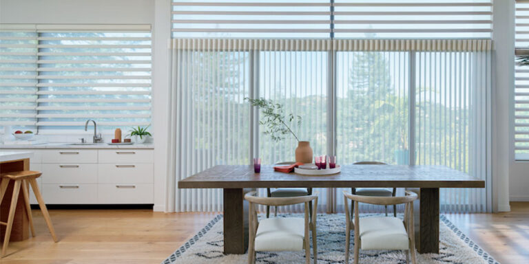 Luminette Privacy Sheers covering sliding glass doors with soft filtered light