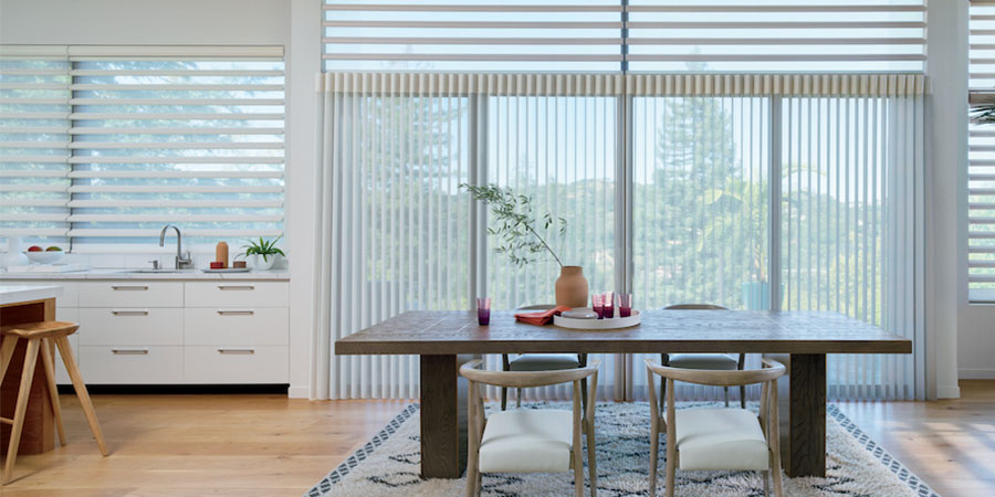 Luminette Privacy Sheers covering sliding glass doors with soft filtered light