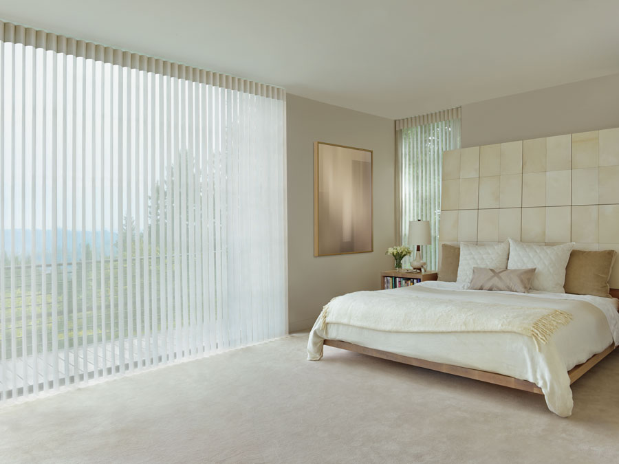 master bedroom in Vancouver WA with sheer vertical shades 