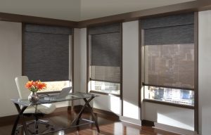 custom roller shades with dual shade feature in home office in downtown Portland OR
