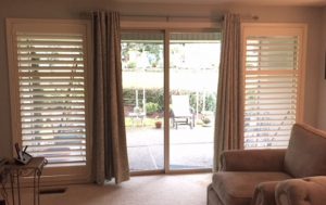 plantation shutters large windows with drapery panels for sliding glass doors