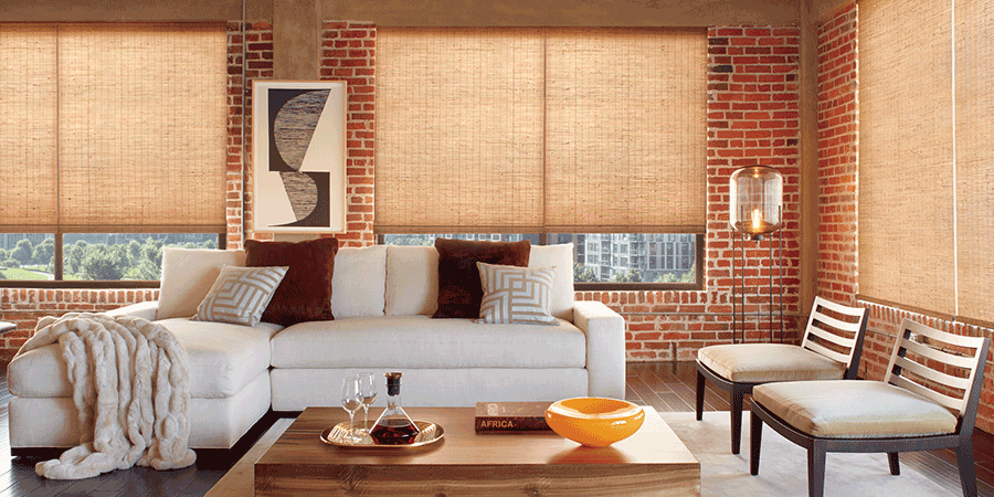 textured roman shades urban loft makeover woven woods Hunter Douglas Chicago 60657