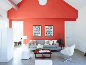 living coral minimalist accent wall