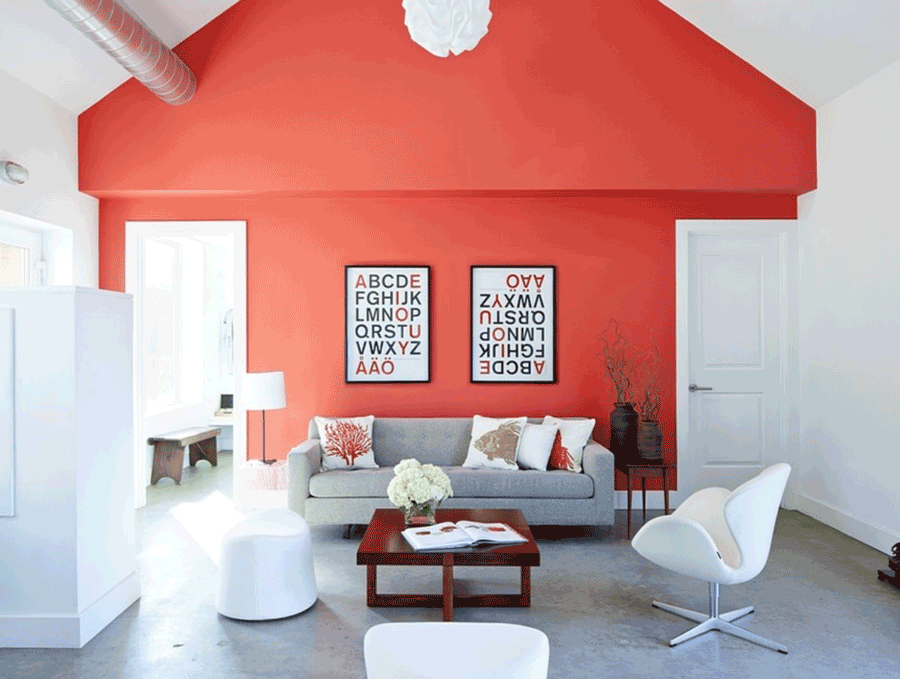 living coral minimalist accent wall 