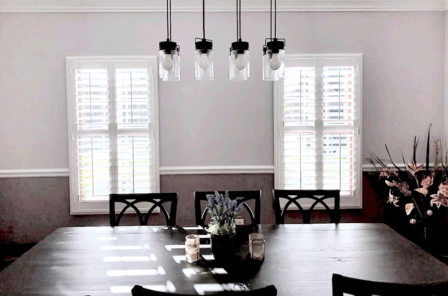 minimalism in design plantation shutters dining room Hunter Douglas Vancouver 98664