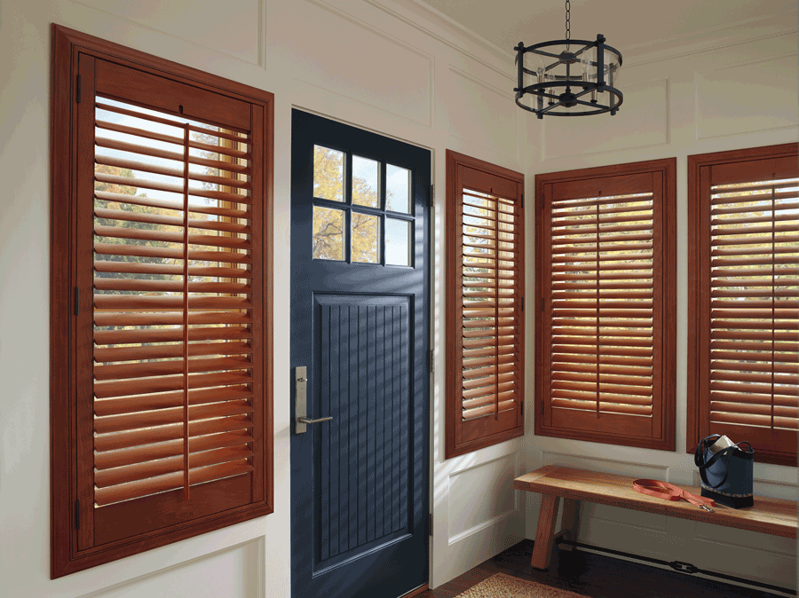 entryway windows hunter douglas hardwood plantation shutters Chicago 60611