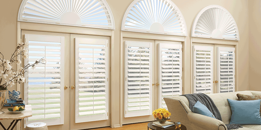 plantation shutters window treatments for arched windows Chicago 60657