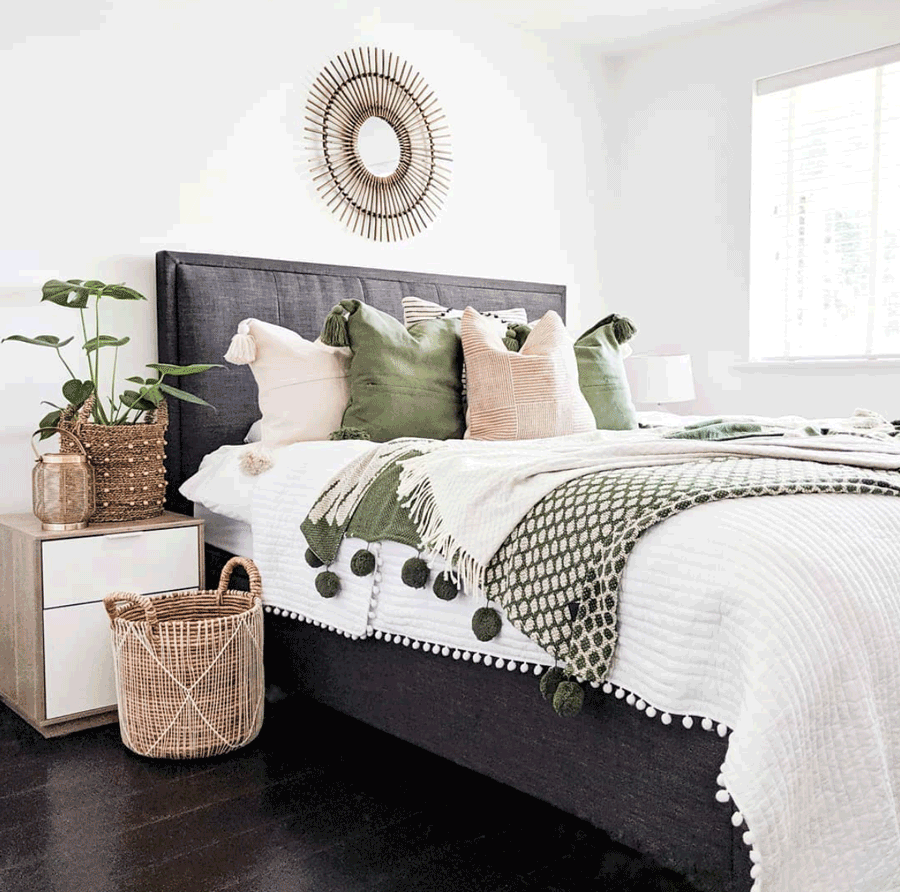 boho chic bedroom black white green london england 