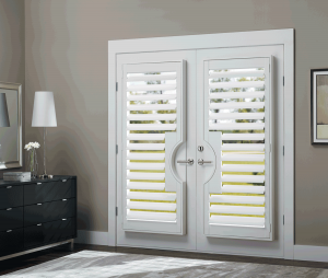 privacy of your home with white french door plantation shutters Hunter Douglas Portland 97201
