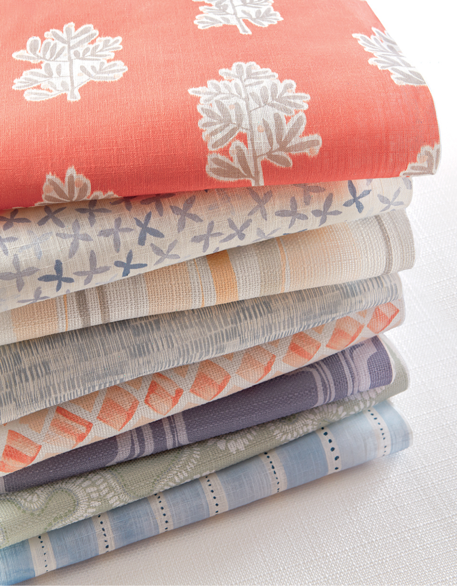 stack of rebecca atwood custom fabrics for roman shades roller shades drapery Chicago