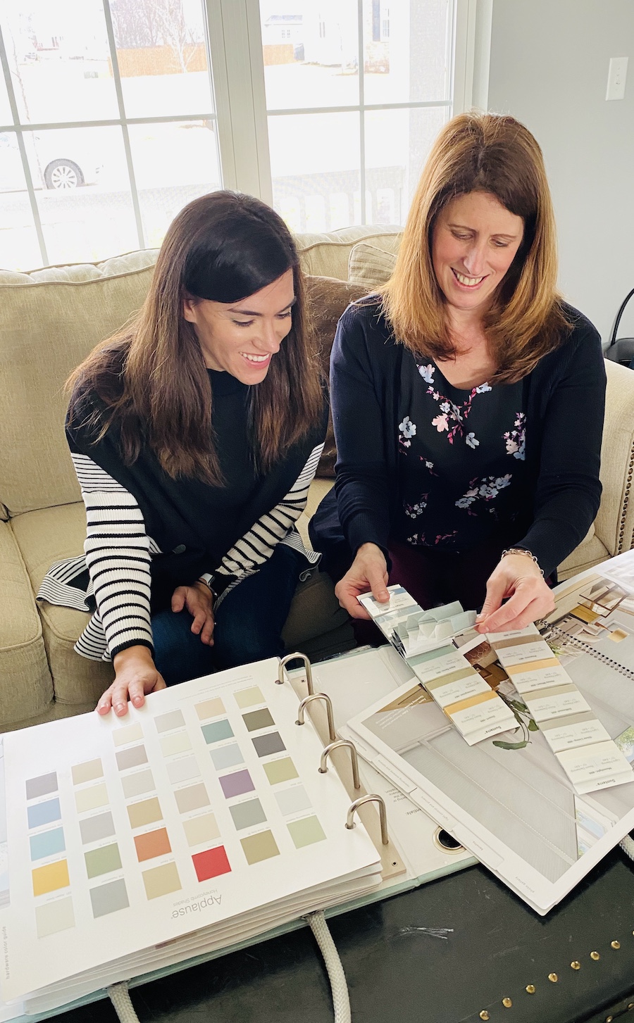 sitting down with design consultant julie massey picking window treatments for our chicago area home