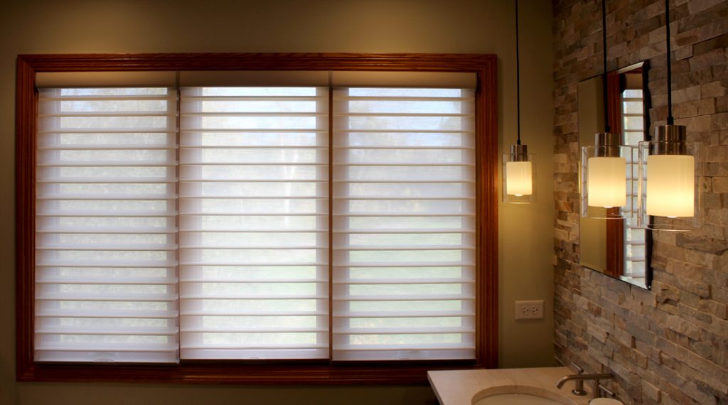 silhouette shades on three section windows in Portland OR bathroom