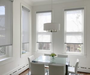 skyline window coverings design portfolio white roller shades in Naperville IL