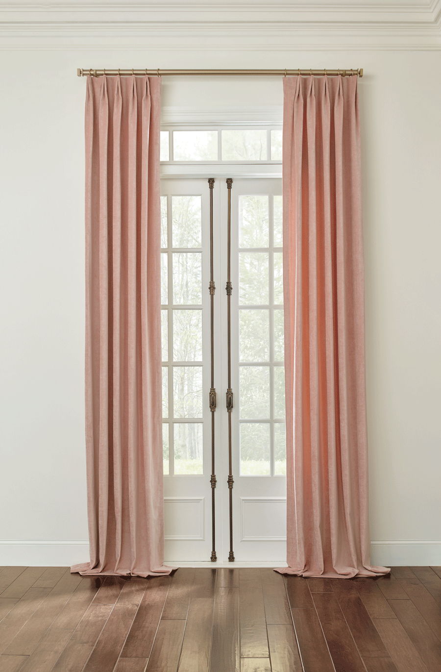 drapery panels over french doors gold hardware in Chicago IL