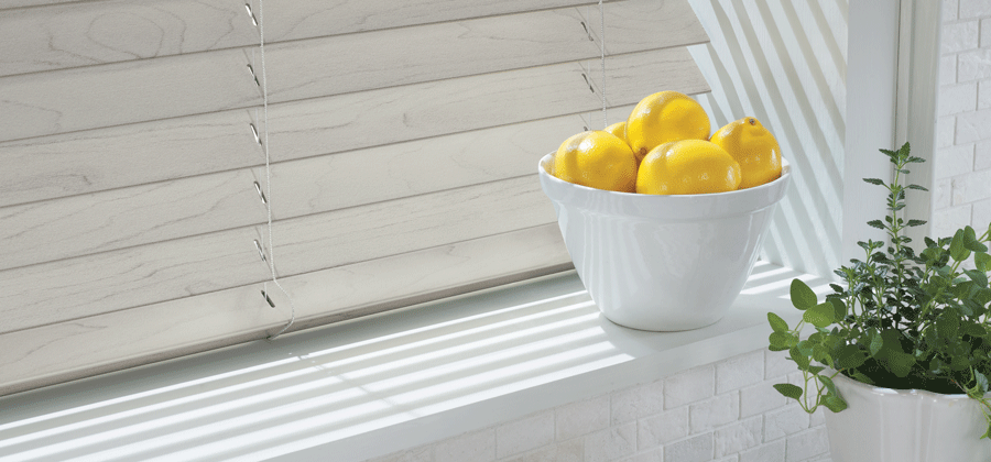 windowsill with lemons kitchen faux wood blinds Vancouver WA