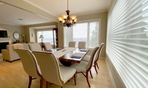 open floor plan dining room windows with silhouette sheer shades in Naperville IL