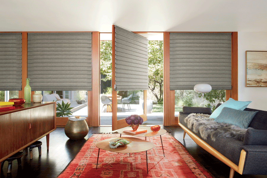 Rotating door showcasing the best window treatments for doors.