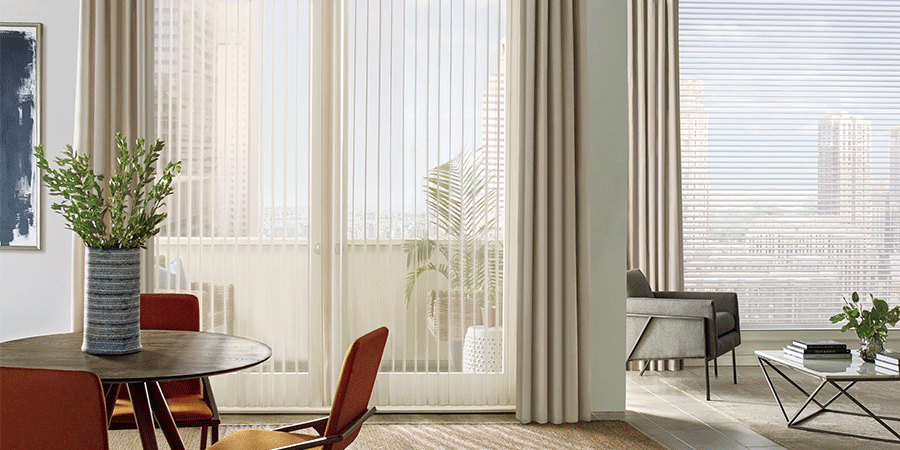 Best window treatments for doors show in living room area.