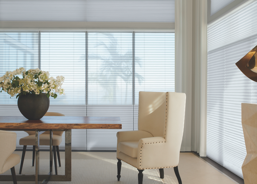 cellular shades as dual shades on floor to ceiling windows in Chicago 60611