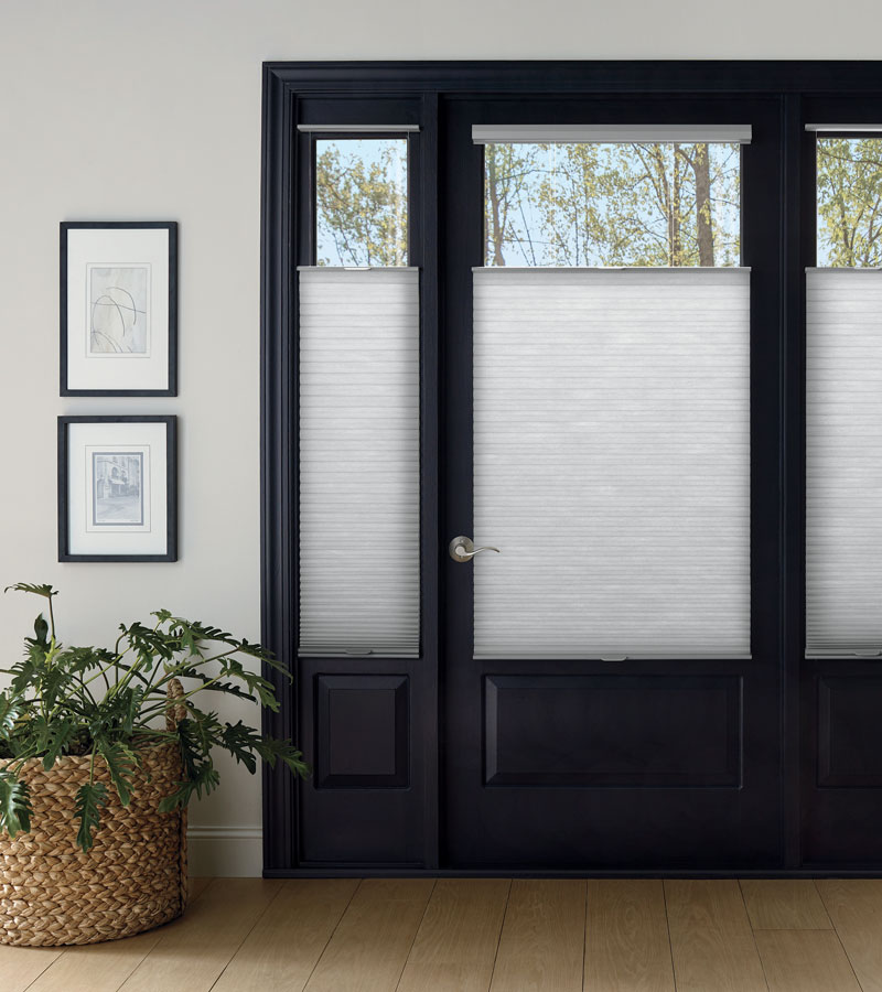 entryway door with windows covered with top down honeycomb shades in Chicago IL