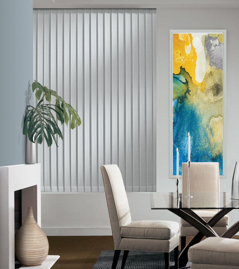 neutral dining room with gray vertical blinds in Chicago IL