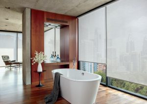 white screen shades on floor to ceiling windows in Chicago IL