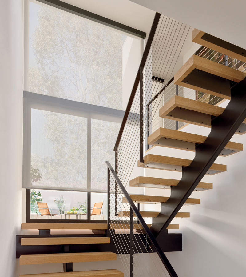 modern staircase with white screen shades in Vancouver WA