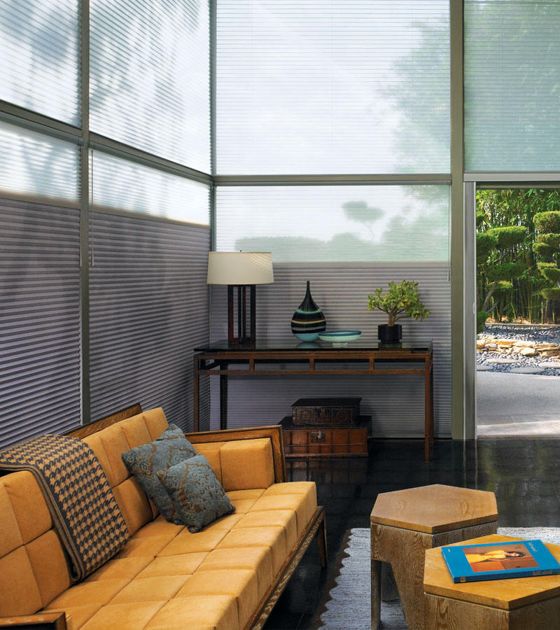 duette honeycomb shades on floor to ceiling large windows in Hinsdale IL