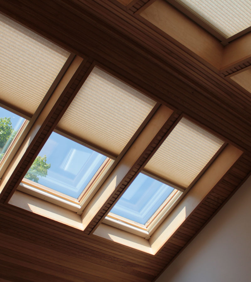 multiple skylights in Vancouver WA home covered with duette honeycomb shades