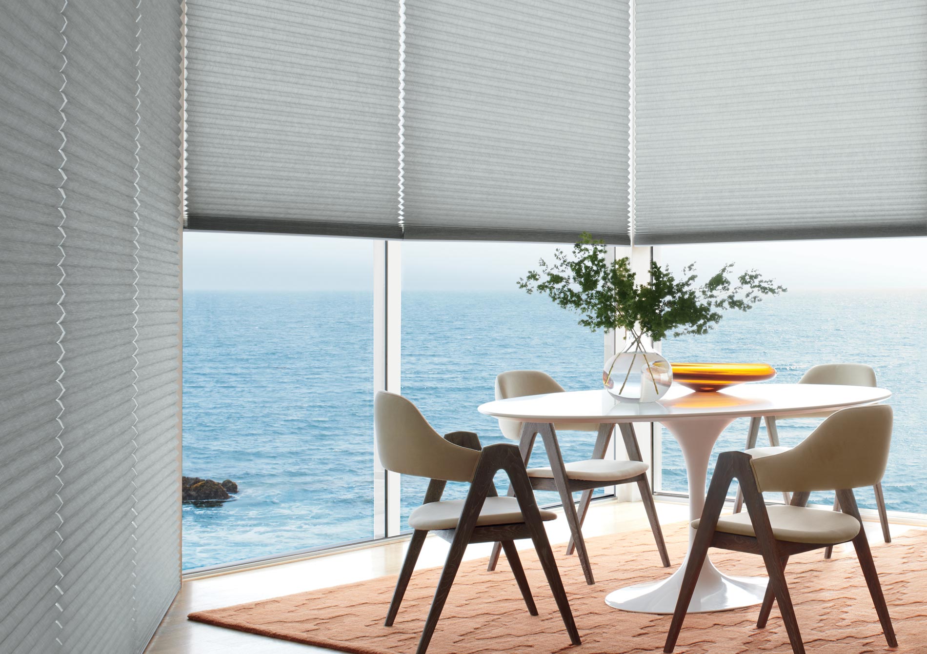 gray honeycomb shades overlooking lake in Chicago IL