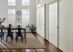 open floor plan home with multiple sliding doors and vertical cellular shades on doors in Chicago IL