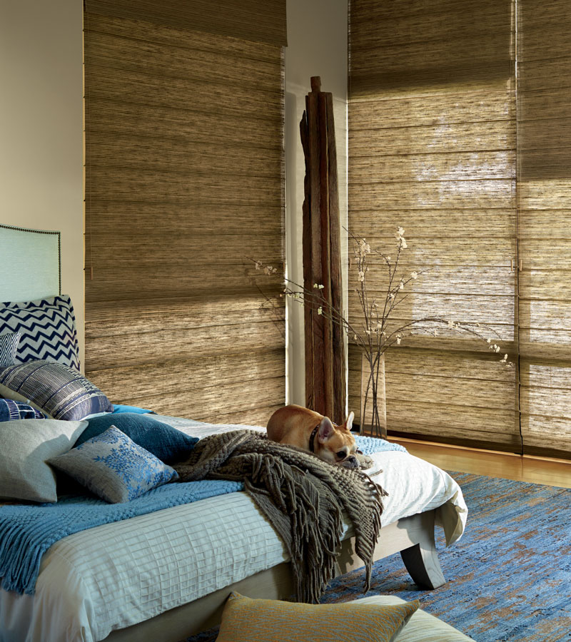 dual shades in bedroom for lighting and room darkening woven shades Chicago 60614