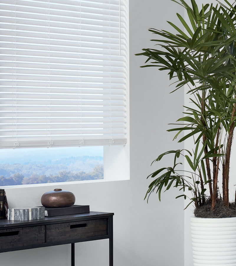 Vancouver WA home with white faux wood blinds