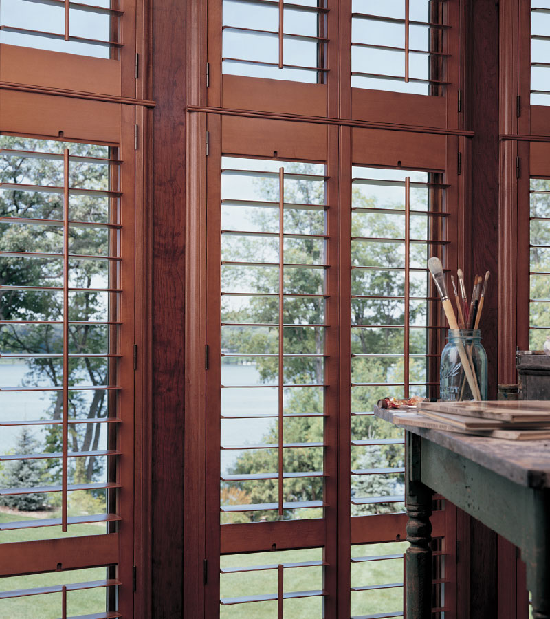 large windows with wood grain shutters in Vancouver WA