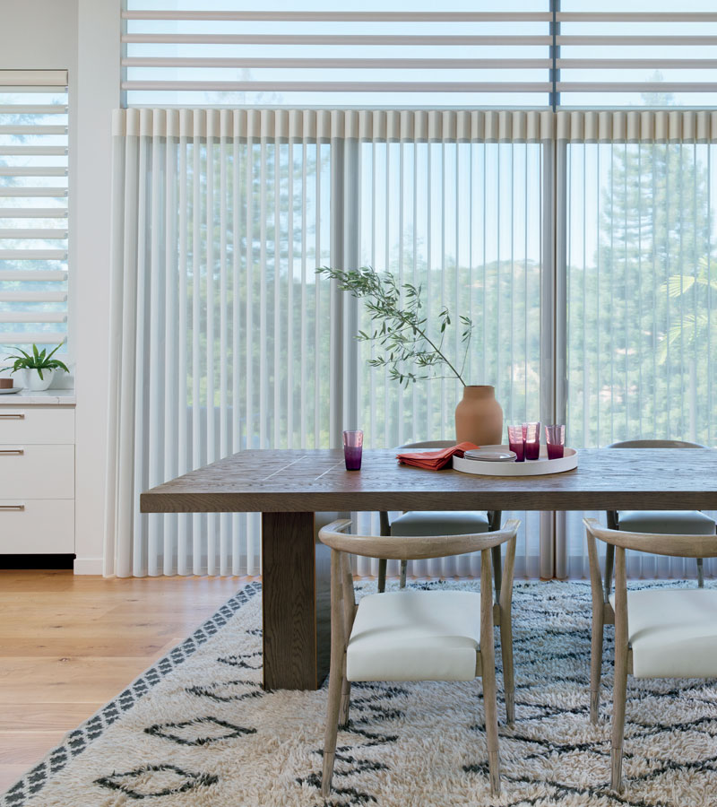 sliding glass doors in Portland OR covered with sheer vertical shades