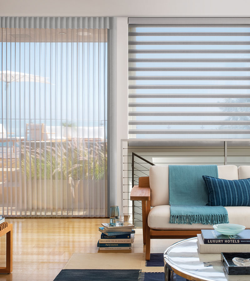 luminette privacy sheers vertical shades with matching pirouette shades in Chicago IL