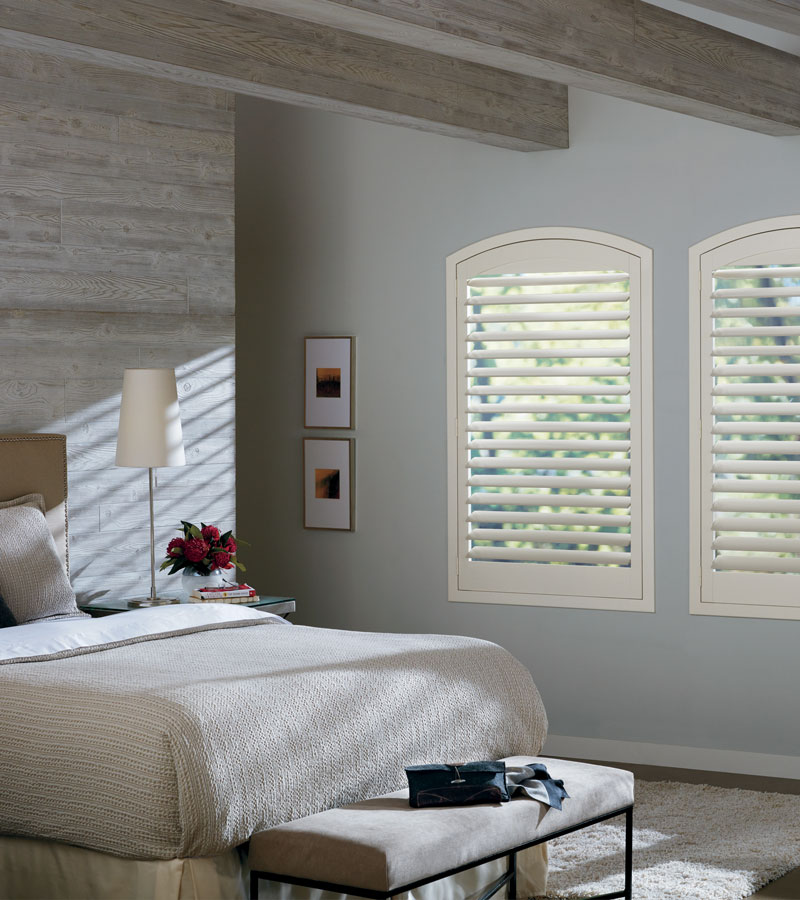 arched window shutters in Naperville IL bedroom