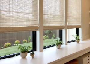 neutral woven shades in home office Vancouver WA