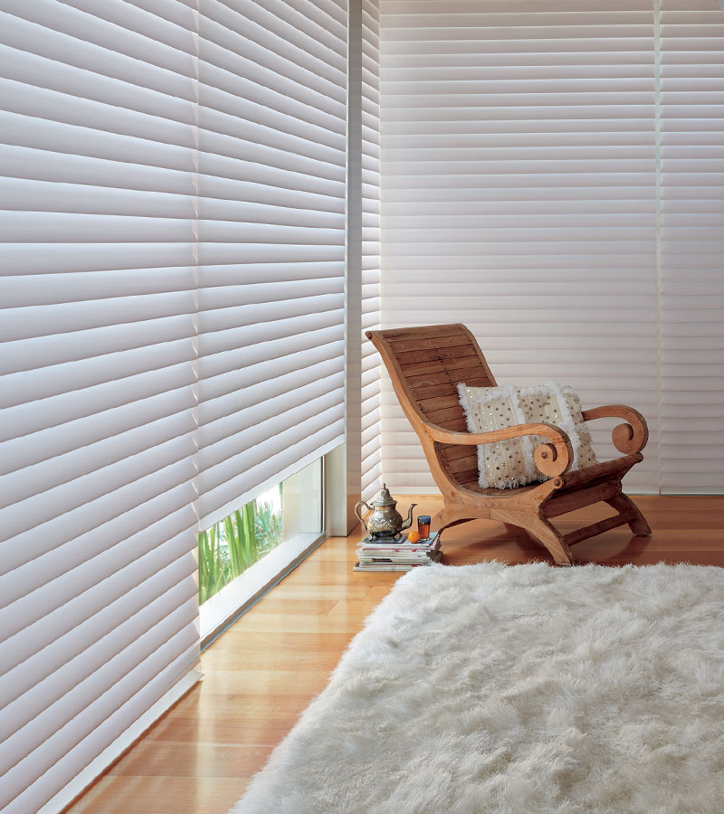 bedroom white window shades on floor to ceiling windows in Hinsdale IL