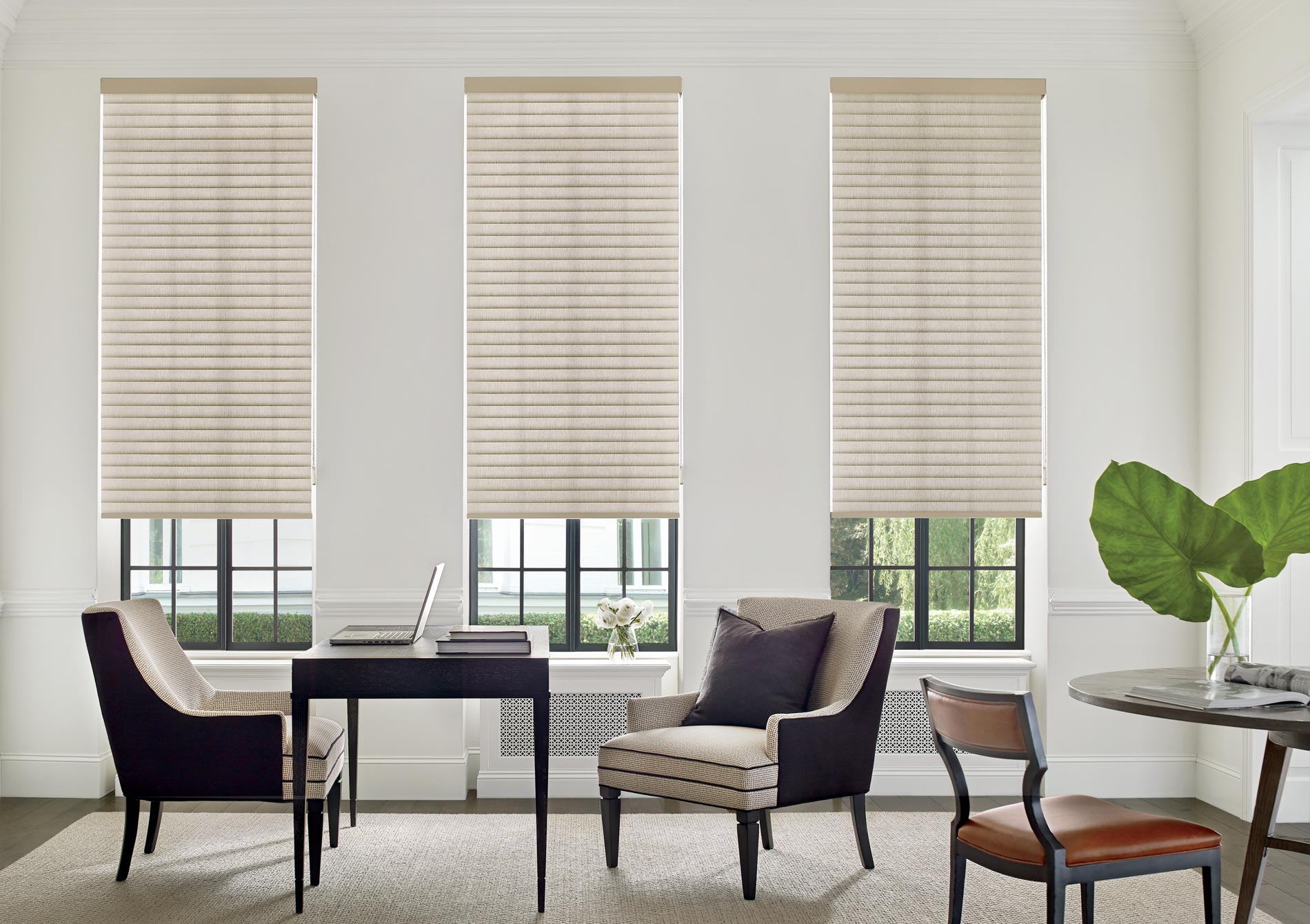 Portland window treatments in home office of Portland OR home