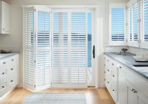 white shutters on sliding door in Vancouver WA