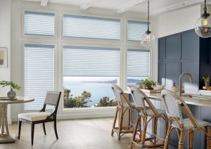 soft blue cellular roller shades from the sonnette shades collection in Vancouver WA home