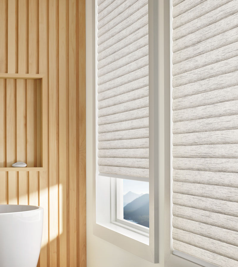 Cellular roller shades in Vancouver WA bathroom