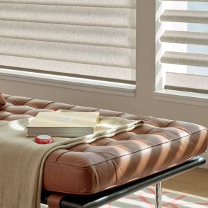 soft beige Pirouette smart shades with remote control in Vancouver WA