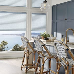 blue cellular roller shades in kitchen in Vancouver WA home