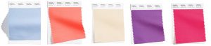 soft blue and coral fabric swatches